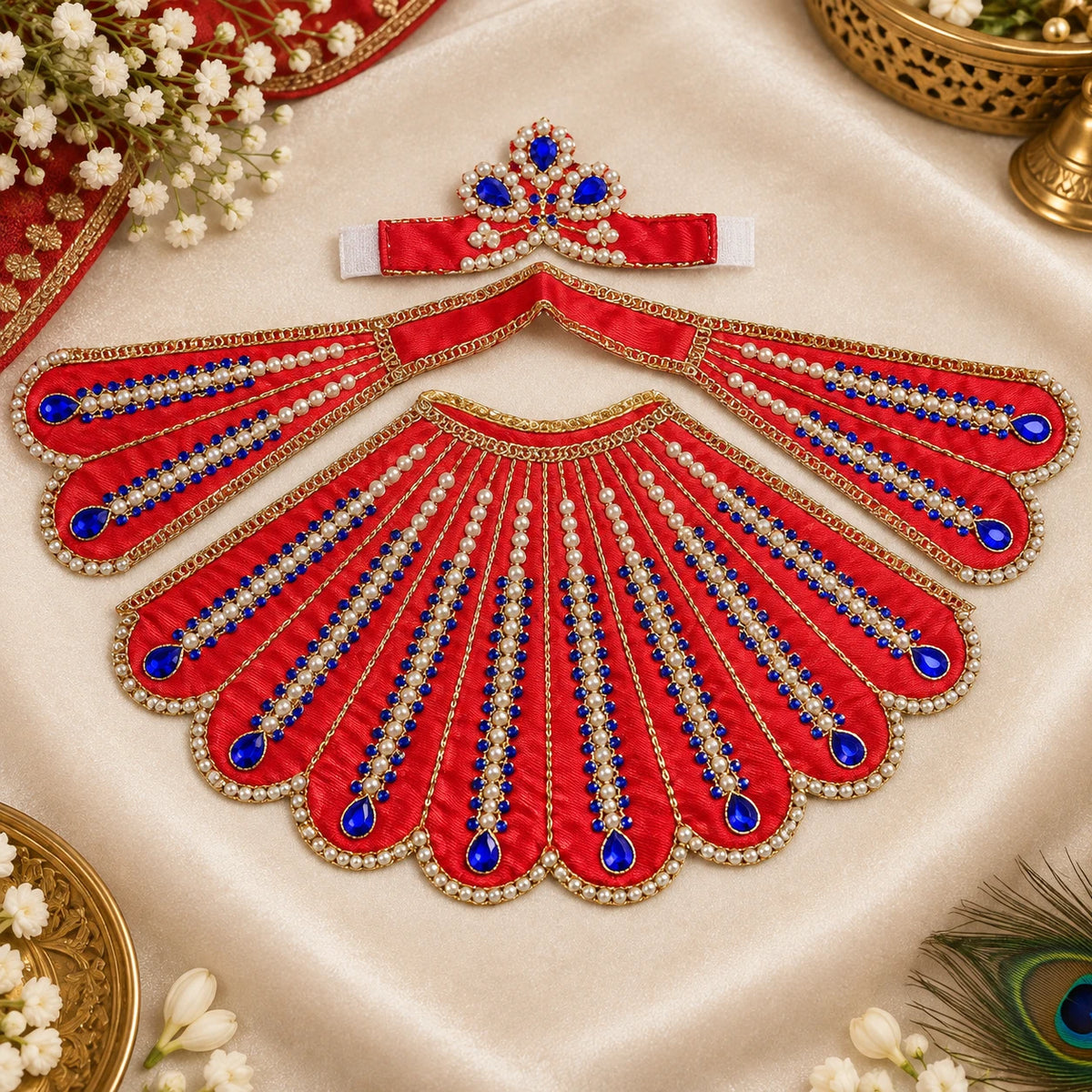 Braj Neelam Madhavi 3pcs Lehenga Patka Poshak-  Red