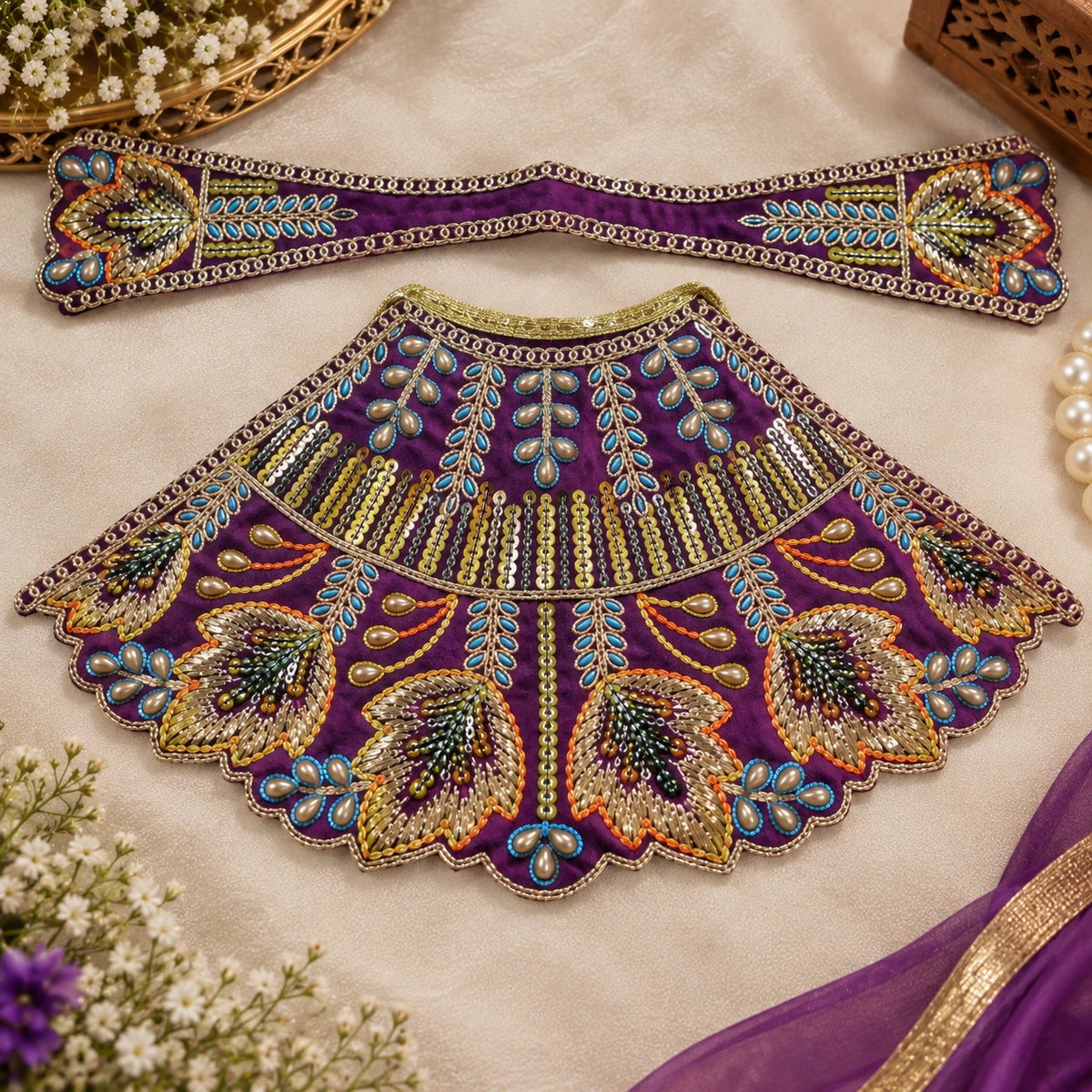 Braj Kusum Madhavi Lehenga Patka Poshak- Purple